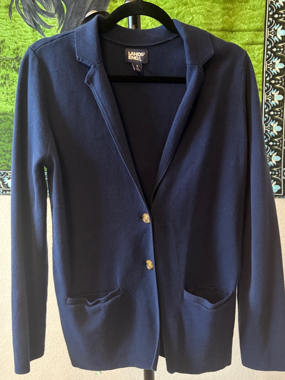 Lands End 100% cotton fine gauge knit blazer cardigan cozy cute and comfy!